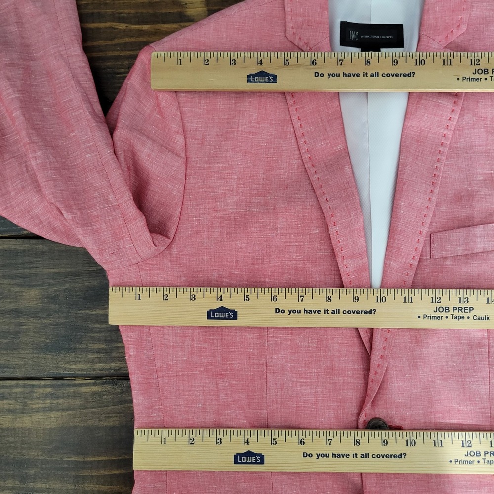 INC International Concepts Men's Sport Coat Blazer Coral Pink Linen Blend‎ Small - Picture 2 of 16